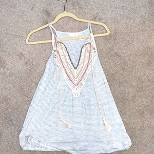 Striped Tank with crochet v-neck-large